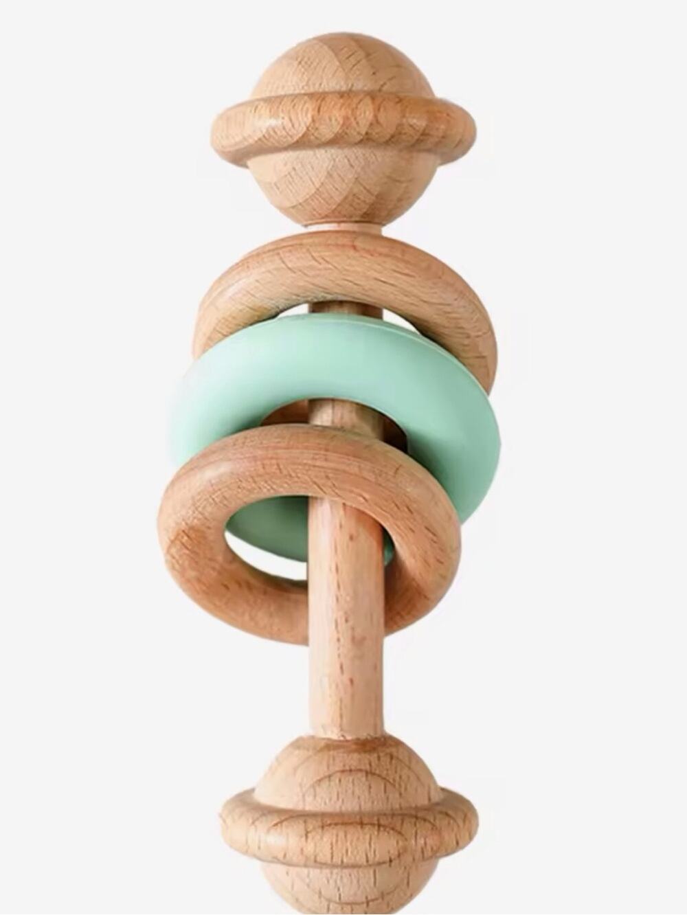 New baby Wooden Rattle Teether with Mint Silicone Ring